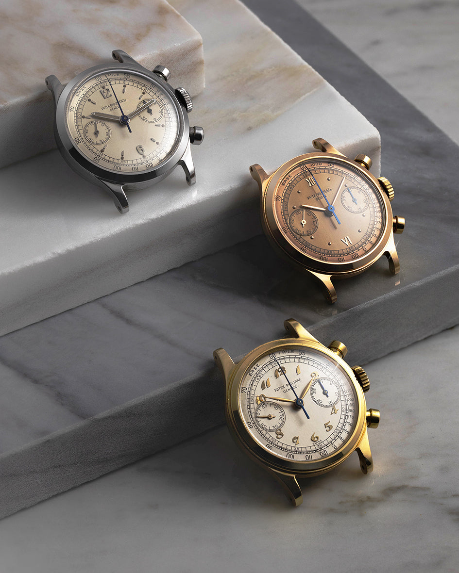 Three Patek Philippe wrist watches in yellow gold, Rose gold and Stainless Steel