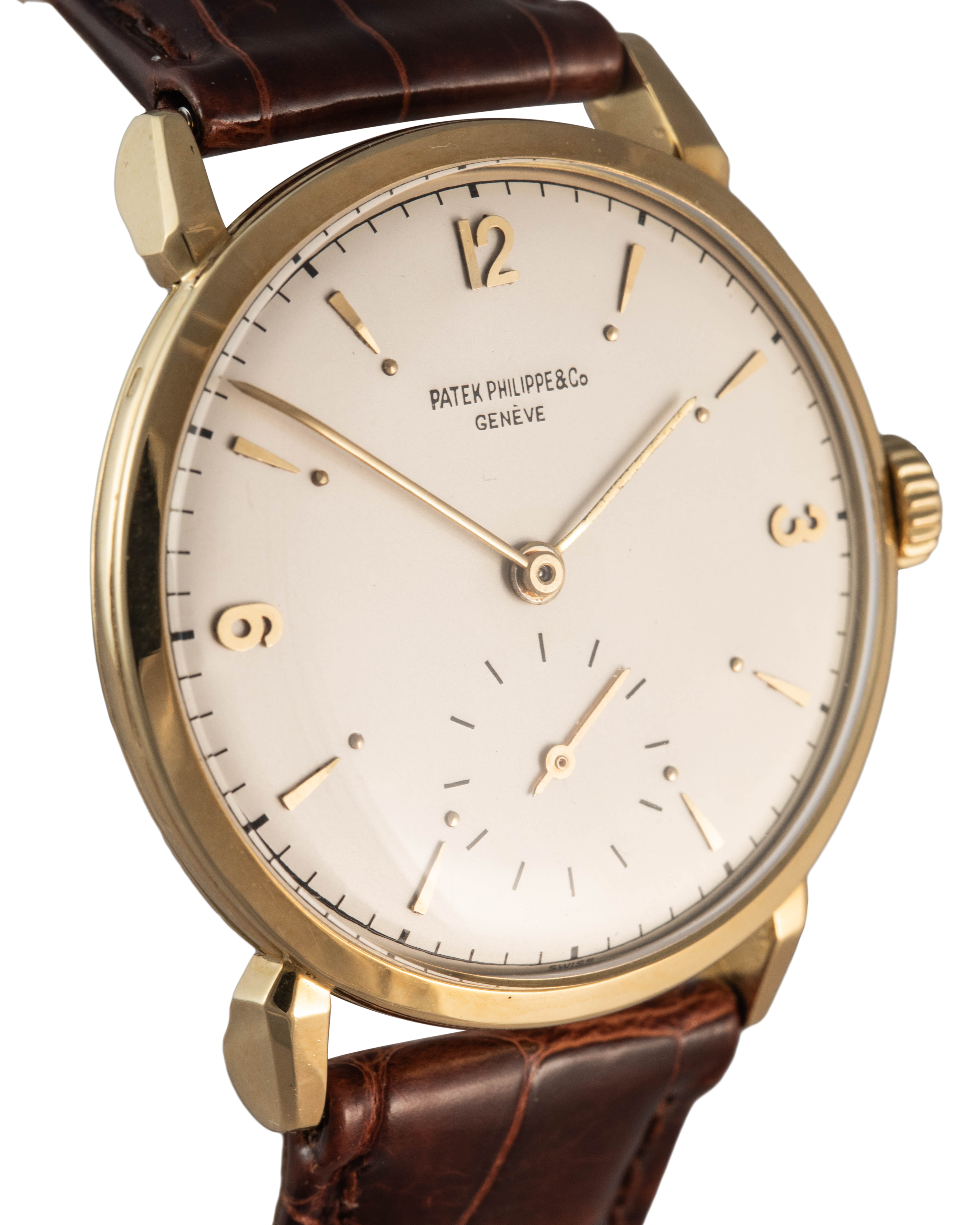 Patek Philippe Ref. 1578 'Anse a Ragno' Calatrava in yellow gold with gold baton and indexes side view